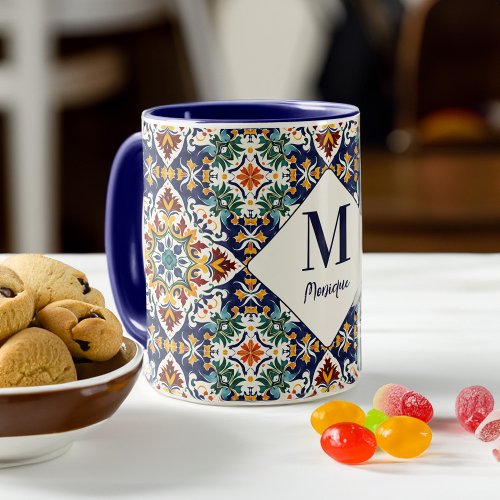 Mediterranean azulejo Turkish tiles monogram Mug