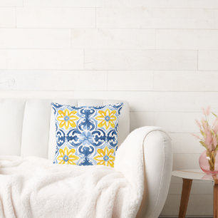 Mediterranean Azure Pattern Throw Pillow