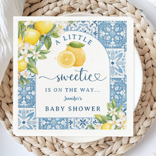 Mediterranean Baby Shower Lemon Blue Tiles Napkins