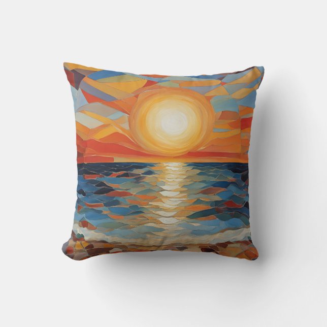 Mediterranean Beach Sunrise Modern Art Throw Pillow (Front)
