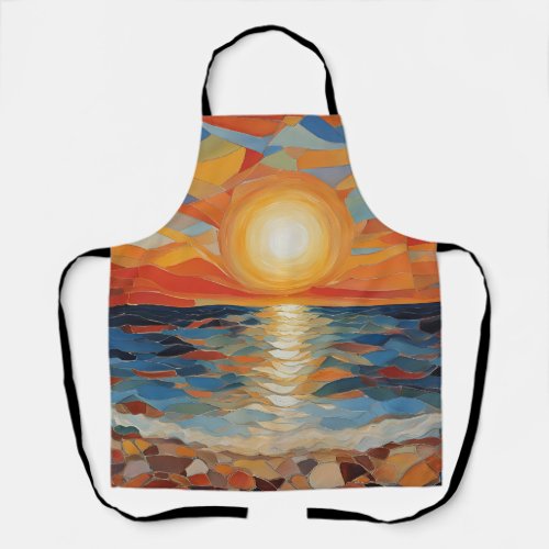 Mediterranean Beach Sunrise Sunset Modern Art Apron