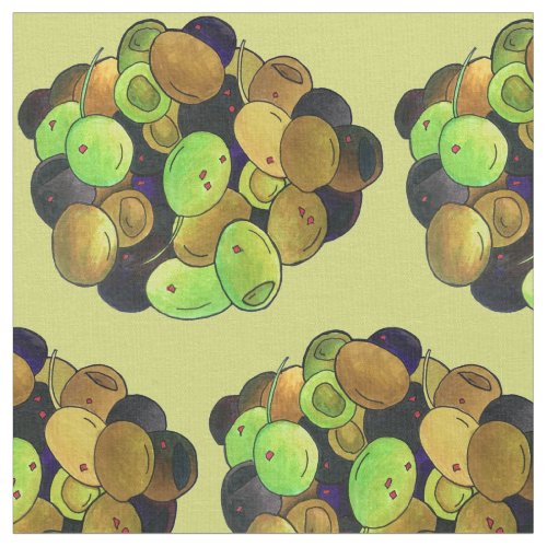 Mediterranean Black Green Mixed Olives Greek Food Fabric