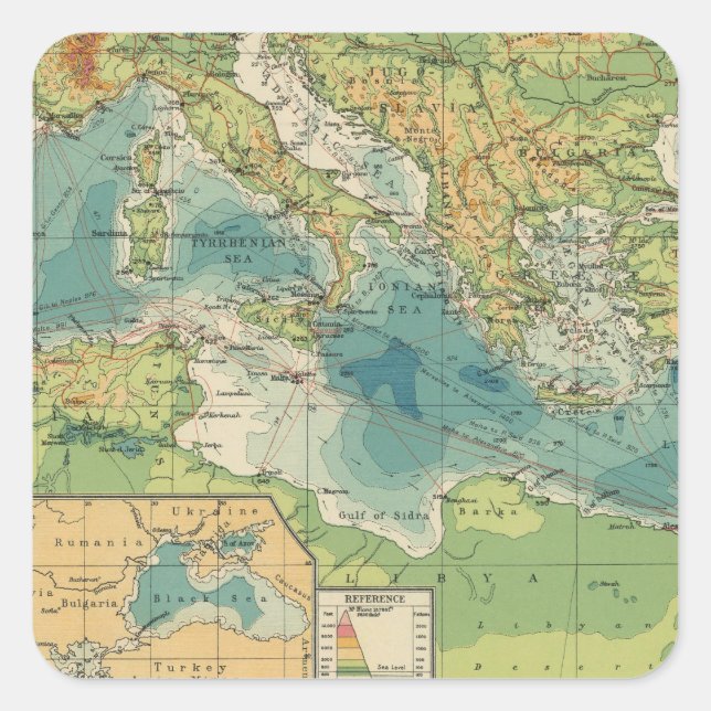 Mediterranean, Black Sea cables, wireless stations Square Sticker (Front)