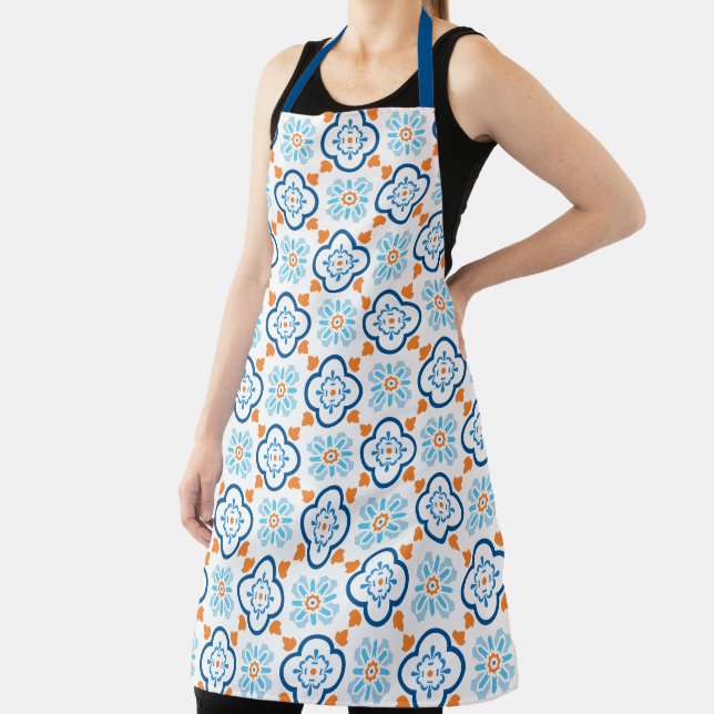 Mediterranean Blue and Orange Spanish Tile Pattern Apron (Insitu)