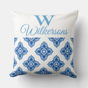 Mediterranean Blue and White Tiles Throw Pillow