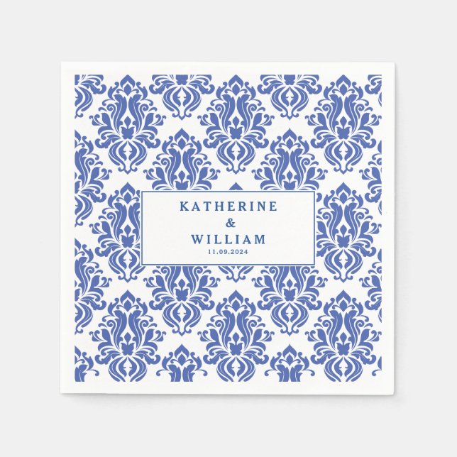 Mediterranean Blue and white tiles vintage pattern Napkins (Front)