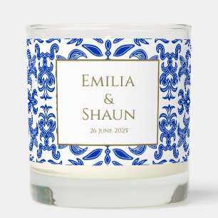 Mediterranean Blue and White Wedding Anniversary Scented Candle