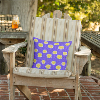 Mediterranean Blue and Yellow Floral Greek Flora  Outdoor Pillow
