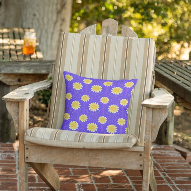 Mediterranean Blue and Yellow Floral Greek Flora  Outdoor Pillow (Chair)