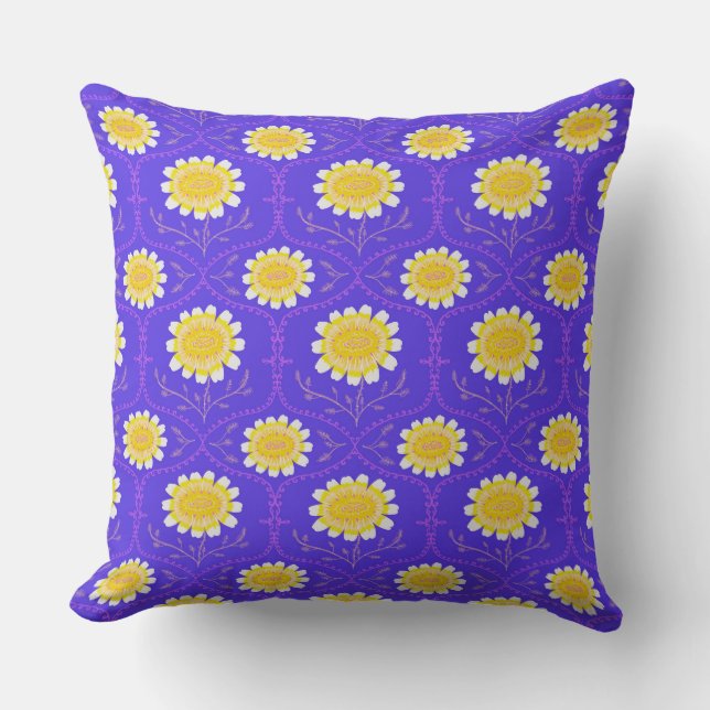 Mediterranean Blue and Yellow Floral Greek Flora  Throw Pillow (Front)