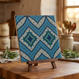 Mediterranean Blue Beige Mosaic Geometric Pattern Ceramic Tile