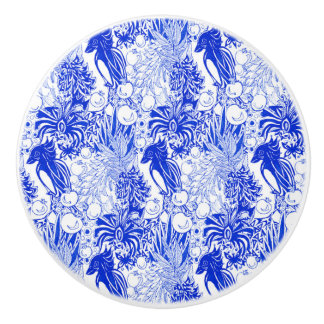 Mediterranean Blue Birds and Pomegranates Ceramic Knob