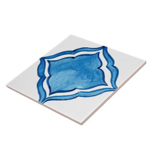 Mediterranean Blue Diamond Watercolor Paint Ceramic Tile