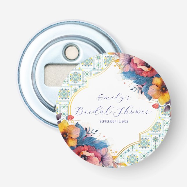 Mediterranean Blue Elegant Bridal Shower Bottle Opener (Front)