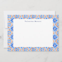 Mediterranean Blue Elegant Tile Pattern Custom Note Card