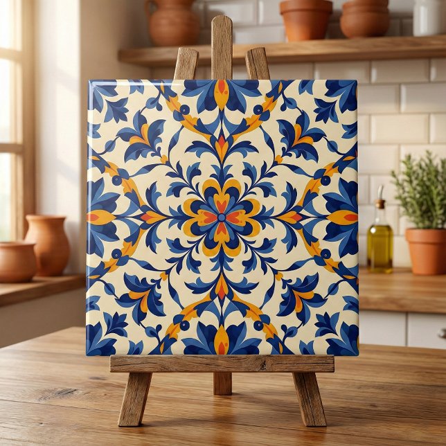 Mediterranean Blue Floral Portuguese Azulejo Ceramic Tile (Creator Uploaded)