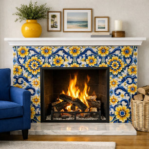 Mediterranean Blue Floral Seamless Ceramic Tile