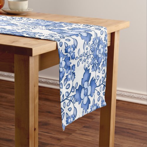 MediterraneanBlue flowers  Short Table Runner