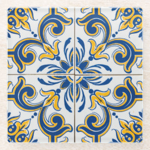 Mediterranean Blue & Gold Glass Coaster