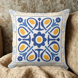Mediterranean Blue & Gold Luxury Accent Pillow