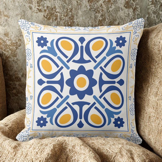 Mediterranean Blue & Gold Luxury Accent Pillow (Creator Uploaded)