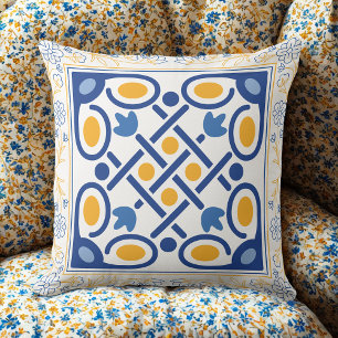 Mediterranean Blue & Gold Luxury Accent Pillow 