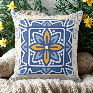 Mediterranean Blue & Gold Luxury Accent Pillow