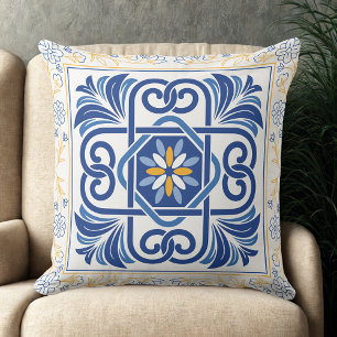Mediterranean Blue & Gold Luxury Accent Pillow