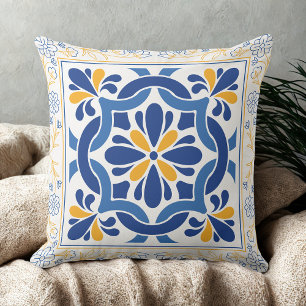 Mediterranean Blue & Gold Luxury Accent Pillow