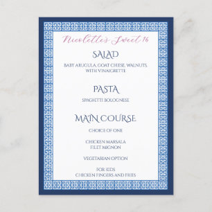 Mediterranean Blue Greek Key Wedding Birthday Menu