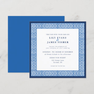 Mediterranean Blue Greek Key Wedding Invitation
