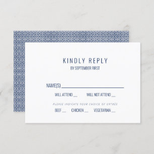 Mediterranean Blue Greek Key Wedding Response RSVP Invitation