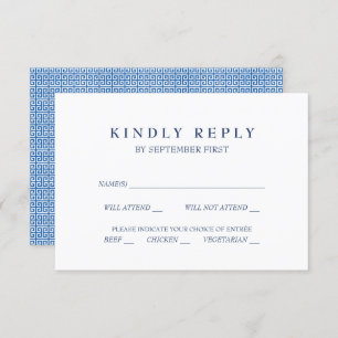 Mediterranean Blue Greek Key Wedding RSVP Italic Invitation