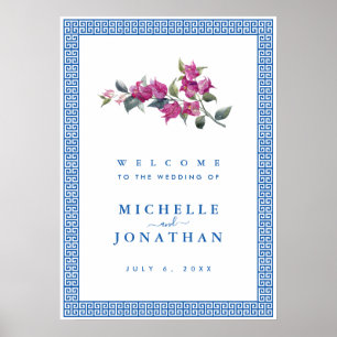 Mediterranean Blue Greek Key Wedding Welcome Sign