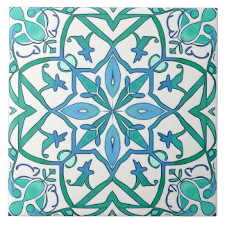 Mediterranean Blue Green Ornate Decorative Pattern Ceramic Tile