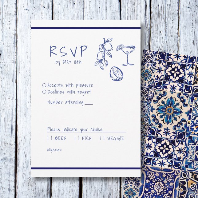 Mediterranean blue Italian Hand Written RSVP Card (Creator Uploaded)