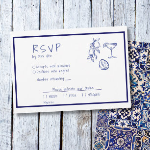 Mediterranean blue Italian Hand Written RSVP Card