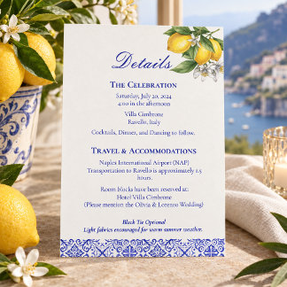 Mediterranean Blue & Lemon Branch Wedding Details Enclosure Card