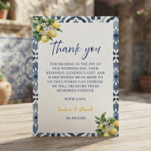 Mediterranean Blue Lemon Watercolor Wedding Thank 