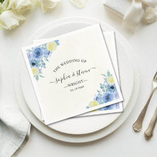 Mediterranean Blue & Lemon Wedding Napkins