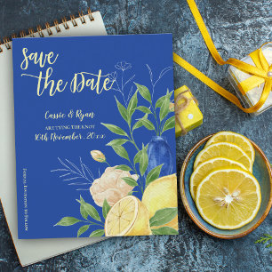 Mediterranean Blue Lemon Wedding Save the Date