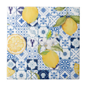 Mediterranean Blue Majolica and Lemon Ceramic Tile