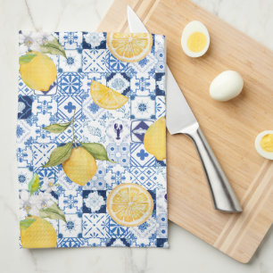 Mediterranean Blue Majolica and Lemon  Kitchen Towel