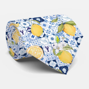 Mediterranean Blue Majolica and Lemon Neck Tie