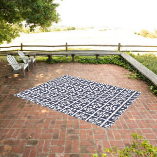 Mediterranean Blue Modern Tiles Outdoor Rug