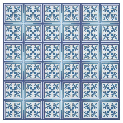 Mediterranean Blue Moroccan Tile Cotton or Linen Fabric