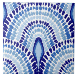 Mediterranean Blue Mosaic-Hand-Painted Scallops Ceramic Tile