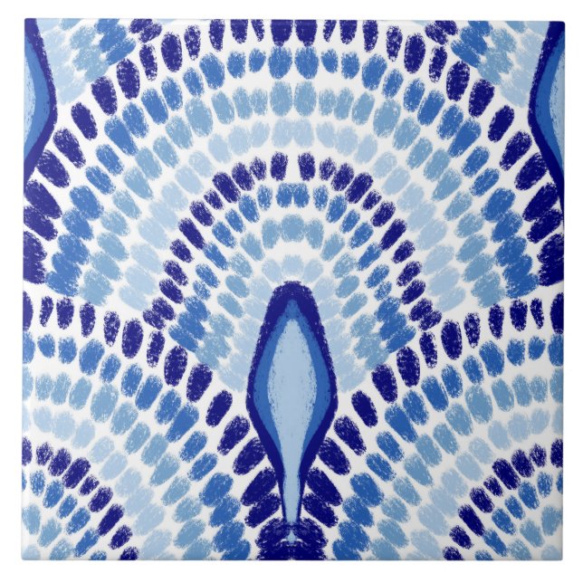 Mediterranean Blue Mosaic-Hand-Painted Scallops Ceramic Tile (Front)