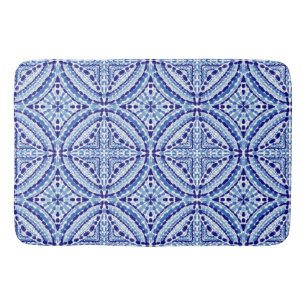 Mediterranean Blue Mosaic-Hand-Painted Style Bath Mat