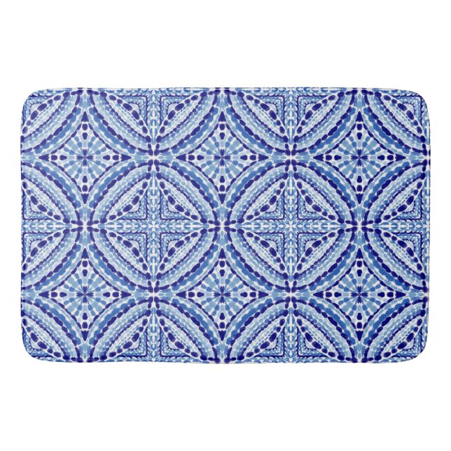 Mediterranean Blue Mosaic-Hand-Painted Style Bath Mat (Front)